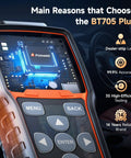 BT705Plus Car Battery Tester 24V 12V Load Tester And Alternator Tester For Fast, Accurate Battery Health Checks Even On Nearly Dead Batteries Built For Pros And DIYs Who Want Fast Results, Clear Readings, And Dependable Performance. handheld battery tester with keypad and display