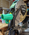 Vacuum Dust Adapter For Metabo HPT And Hitachi Miter And Chop Saws Two And A Half Inch Green Dust Collection Attachment For 10 And 12 Inch Saws installed
