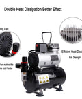 Oil-Free Mini Airbrush Compressor With Cooling Fan And 3L Tank, 47dB Quiet Portable Regulator And Moisture Trap For Nail Art