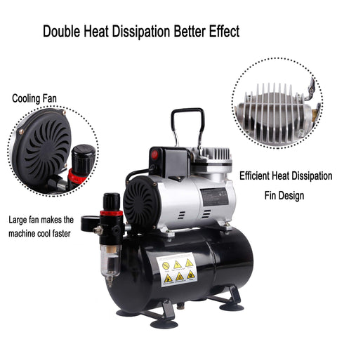 Oil-Free Mini Airbrush Compressor With Cooling Fan And 3L Tank, 47dB Quiet Portable Regulator And Moisture Trap For Nail Art
