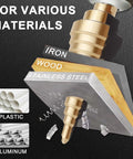 Step Drill Bit Set 5 Piece With Fifty Sizes HSS Titanium Coated Step Bits drilling through wood, iron, plastic, aluminum, stainless steel