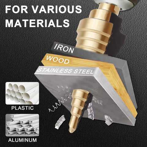 Step Drill Bit Set 5 Piece With Fifty Sizes HSS Titanium Coated Step Bits drilling through wood, iron, plastic, aluminum, stainless steel