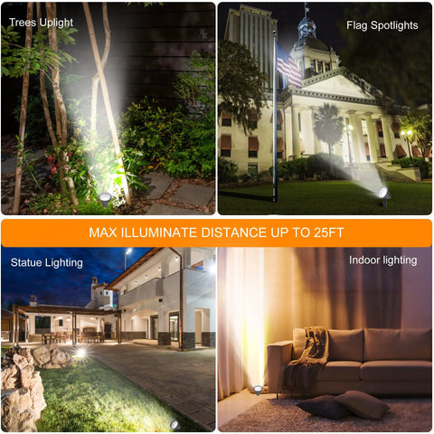 Solar Spotlight Outdoor Light Waterproof LED Flood Light Solar Powered With Separate Solar Panel illuminating various outdoor scenes.