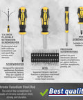 Magnetic Screwdriver Set With Case 43 Piece Including Slotted Phillips Hex Pozidriv Torx And Precision Drivers Magnetizer Demagnetizer Tools For DIYers And Pros Durable 6150 Chromium Vanadium Steel Build shown with tools and features.