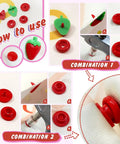 142 Sets Of Plastic Snap Button Fasteners No Sew DIY Snap Buttons in use, showing strawberry and green shapes for crafts and clothing