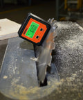 Magnetic Digital Angle Locator With LCD Backlit Display And Two Buttons, 0 To 90 Degrees, Pro Grade Compact Orange Tool on saw blade
