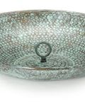 Large Sixteen And A Half Inch Diameter Rain Chain Basin In Blue Verde Pure Copper Hand Hammered Four Inch High Twenty Gauge Copper