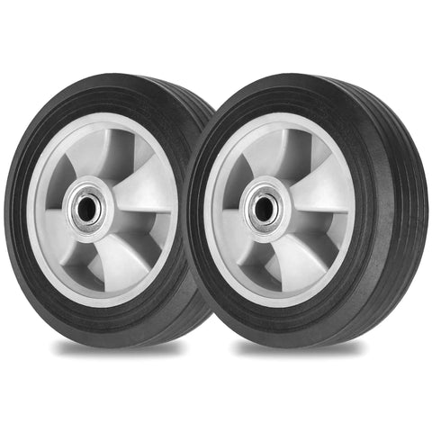 Pair of Solid Run Flat Replacement Tire 8 Inch By 2 Inch With Five Eighth Inch Axle And 2 Inch Offset Hub For Hand Trucks