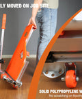 Heavy Duty 13 Inch Vinyl Floor Cutter With Wheels Built Tough For No Sweat Trimming Of LVP LVT VCT SPC WPC Engineered Wood Laminate Cutting showing solid polypropylene wheels for easy transport.
