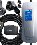 Level 2 Portable EV Charger 32A 7.68kW with 25 Foot Cable J1772 240V NEMA 14 50P, charger, cable, and plug set
