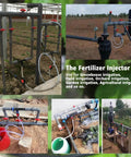 Venturi Fertilizer Injector Kit for Drip Irrigation Systems 1 Inch NPT Water Powered Mixer With Built In Flow Control Valve setup in a garden