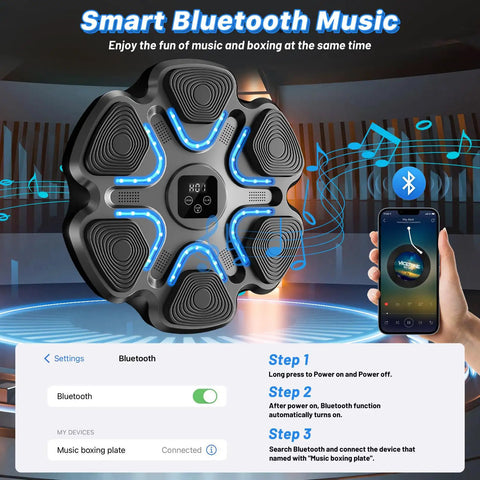 Dope Music Boxing Machine With Bluetooth Punching Trainer for Home Gym Wall Mounted LED Target shown with smartphone app.