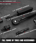 64 Piece One Quarter Inch Drive Impact Socket Set With Deep And Shallow Sockets Cr-V And S2 Power Bits Quick Release Ratchet