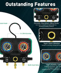 All In One Three Way AC Manifold Gauge Set With R1234yf R134a R404a Compatibility Quick Couplers R134a To R1234yf Adapters Three Can Taps Hoses Fahrenheit Display Pro Grade Auto And Home AC Service Kit, visible gauges and valves