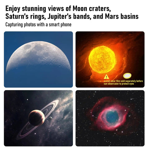 High Powered 90mm Aperture 600mm Focal Length Telescope For Grownups With lunar, solar, Saturn, and nebula views, phone adapter.