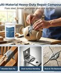 Straight Up Tough Steel Reinforced Epoxy Putty, Heavy Duty Two Part Adhesive Clay Filler For Bonding Metal Wood Plastic And Drywall, Fast Curing Sandable Repair Compound, shown being applied on a broken ceramic vase.