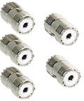 UHF Female To Female Coaxial Adapter Coupler 5 Pack For PL259 Barrel Connectors, CB and Ham Radio, Brass Nickel Plated