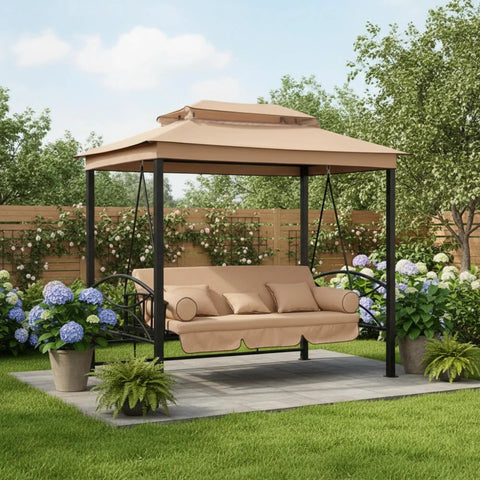 Beige RipLock 350 Replacement Canopy Top Cover for Debora Gazebo Swing Model 01-0884, outdoor setting, garden use