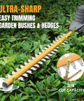20V Cordless Pole Hedge Trimmer With 9.2 Foot Reach trimming garden bushes with ultra-sharp 3/4 inch cut capacity blade