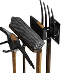 Heavy Duty Steel Wall Mount Tool Organizer for garage storage with shovel holder, rake and broom hooks, holding gardening tools
