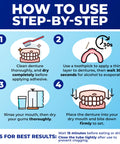 Step-by-step guide to using All Day Hold Denture Adhesive Cream For Uppers, Lowers, And Partials With Waterproof Seal.