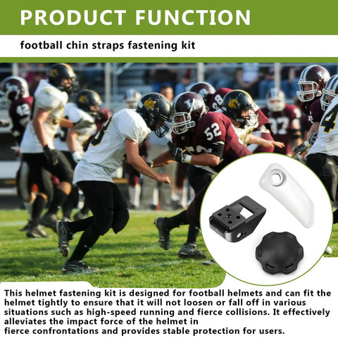 Top Shelf Football Helmet Chin Strap Hardware Bundle Delivering Bulletproof Strap Loc And Cam Loc Retention In Clean White Finish during a game.