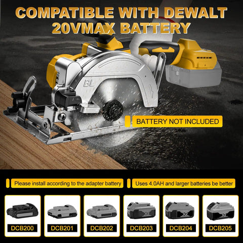 Pro Grade 5 1 2 Inch Cordless Circular Saw With Brushless Motor And 6500 Rpm compatible with Dewalt 20V battery on a wooden surface.