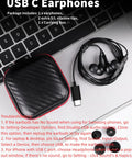 USB C Earbuds With Microphone For S26 S25 S24 A16 A17 And Pixel And iPhone Magnetic In Ear Type C Earphone With Volume Control Bass Boost Stereo Sound Noise Canceling Wired Headphones For Everyday Use placed on laptop with carrying case and silicone tips