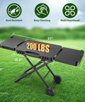Portable Indoor Grill Table Stand For Ninja Woodfire OG701 OG850 OG951 Series 51 Inch Wide Folding Tailgating Table With 2 Wheels