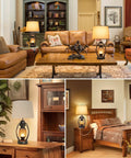 Set of 2 Rustic Farmhouse Table Lamps for Living Room and Bedroom, 3 Way Dimmable Touch Lamps with LED Lantern Night Light, USB Port and Bulbs Included, displayed in cozy living and bedroom settings.