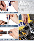 Heavy Duty PTFE Plumbers Tape For Sealing Threads On Water Pipes And Shower Heads One Roll Thick High Density 1/2 Inch Wide By 520 Inches Long Premium Thread Sealant To Prevent Leaks And Improve Plumbing Performance, usage instructions shown.
