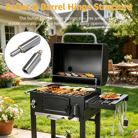 4 Inch Weld On Bullet Hinges Heavy Duty 8 Pack Built Tough For BBQ Smoker displayed on a barbecue grill with food