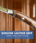 Close-up of Sportsman's Axe 14 Inch Hatchet genuine leather grip detail, showcasing design for camping and outdoors.