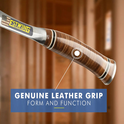 Close-up of Sportsman's Axe 14 Inch Hatchet genuine leather grip detail, showcasing design for camping and outdoors.