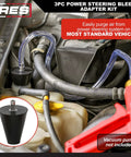 Three Piece Power Steering Adapter Kit For Manual Vacuum Pumps Purge Air From The Power Steering System On Most Vehicles attached