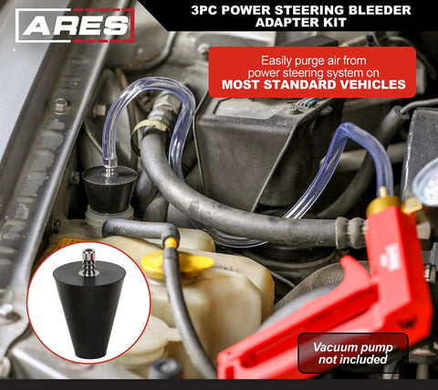 Three Piece Power Steering Adapter Kit For Manual Vacuum Pumps Purge Air From The Power Steering System On Most Vehicles attached