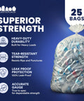 Heavy Duty 95 To 96 Gallon Clear Trash Bag Liners 1.5 Mil Thick Jumbo Rollaway Bin Sacks Tough For Heavy Yard Debris And Commercial Waste, 25 bags