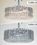 Lit Modern Crystal Chandelier Pendant Light Fixture With Three Lights Black Cage Drum Shade 15.75 Inch Hanging Ceiling Lamp dual state