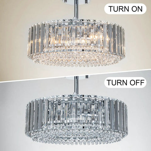 Lit Modern Crystal Chandelier Pendant Light Fixture With Three Lights Black Cage Drum Shade 15.75 Inch Hanging Ceiling Lamp dual state