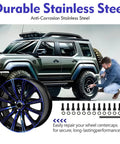 Person using 12 Pack Wheel Center Cap Screws With Adapter Tool For 1001 63 B 1001 63B 1001 63GB on a vehicle wheel.