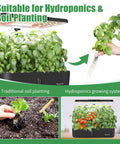 Grow Anything Indoor Hydroponics Kit for Garden Nerds with green plants, hydroponics system shown beside soil planting setup