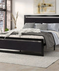 Kick Back On This Heavy Duty Queen Bed Frame With Modern Headboard And Black Steel Platform in a stylish bedroom setup.