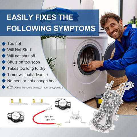 Dryer Heating Element Kit for Duet and Bravos XL 5400 Watt 240 Volt Heavy Duty with diagrams and technician