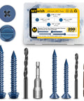 200 Piece Concrete Screws And Drill Bit Set For Masonry Includes One Quarter Inch And Three Sixteenths Inch Self Tapping