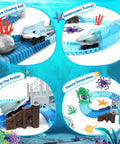Shark Race Track Set with Bendable Cars for Kids Aged 3 to 9, 183 Piece Ocean Themed STEM Playset featuring tracks and accessories.