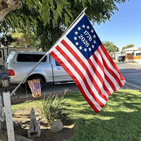 Single Sided Embroidered Betsy Ross 1776 Flag 3x5 Ft Outdoor US 13 Colonies Banner in garden with heavy duty fabric and grommets