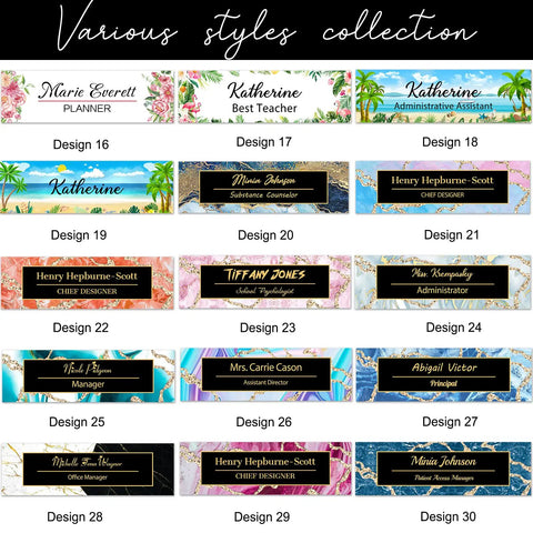 Various styles of custom desk name plate for teachers acrylic block personalize your name title date logo office desk sign gift.