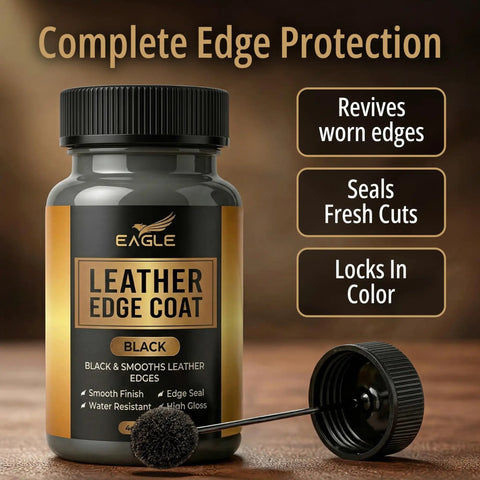 Smooth Black Leather Edge Coat With Built In Applicator For Purses Belts Shoes And Couches Delivers A Clean Flexible Water Resistant Edge Finish Sealer And Restorer For All Leather Edges 4oz bottle with applicator.