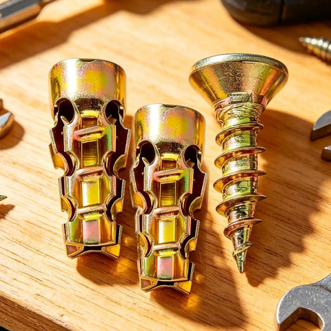 Expansion Screw Set For Drywall And Concrete Pro Grade Carbon Steel Wall Anchors shown on wooden surface