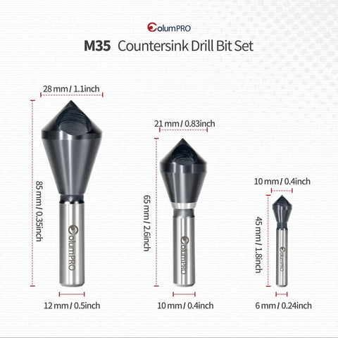 Single End Cobalt Countersink Chamfer Tool Set TiAlN Coated Built Tough Heavy Duty M35 90 Degree Bits 12-28mm sizes